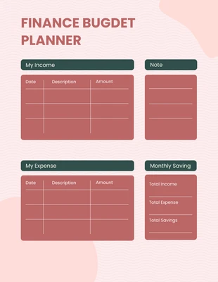 Free  Template: Pink Red Finance Budget Planner Template