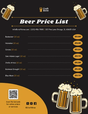 Free interactive Template: Beer Price List Template