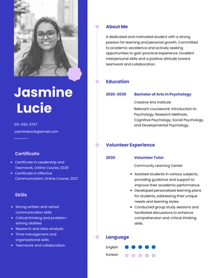 Free  Template: Psychology Student Scholarship Resume Template