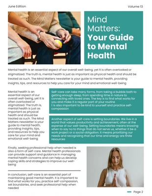 Free  Template: Tosca Green Mental Health Newsletter Template