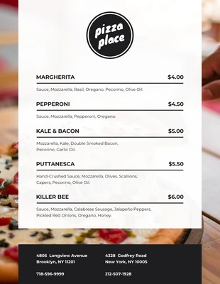 Free  Template: Simple Brooklyn Pizza Menu