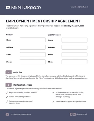 premium interactive Template: Mentorship Learning Employment Agreement Contract