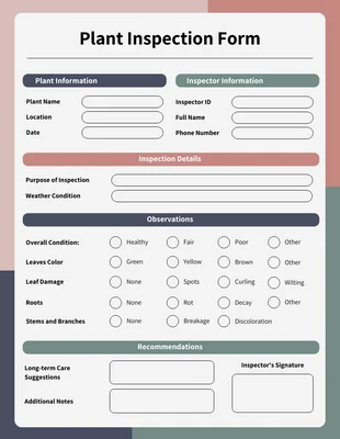 premium  Template: Plant Inspection Form Template