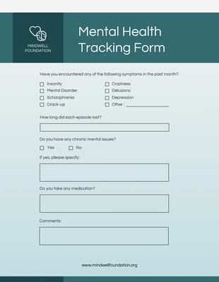 Free  Template: Mystic Mental Health Tracking Form Template