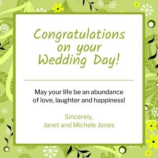 Free  Template: Green Elegant Wedding Wishes Card