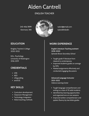 business  Template: Dark School Teacher Resume Format Template