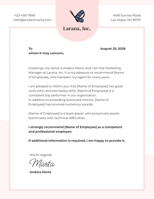 Free  Template: Light Pink Modern Elegant Recommendation Letters