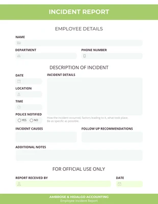 premium  Template: Incident Report Format Template