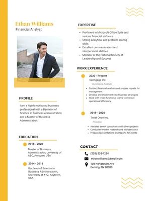 Free  Template: White Yellow Financial Analyst Resume Template