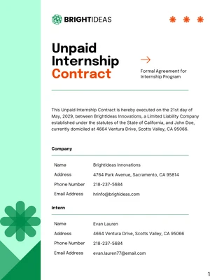 Free  Template: Unpaid Internship Contract Template