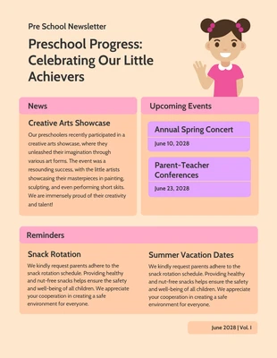 Free  Template: Pastel Color Pre School Newsletter Template