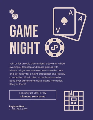 Free  Template: Dark Blue Game Night Flyer Template