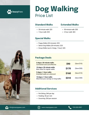 Free  Template: Dog Walking Price List Template