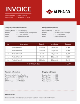 business  Template: Modern Red Gray Commercial Invoice Template