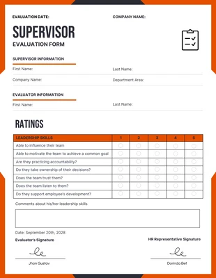 business  Template: White Cinnabar Supervisor Evaluation Form Template