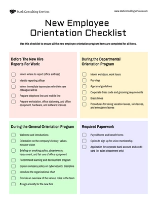 Free interactive Template: Virtual New Employee Orientation Checklist Template