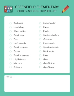 business  Template: Elementary School Supplies List Shopping Checklist Template