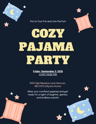 Free  Template: Dark Blue And Orange Pajama Party Invitation