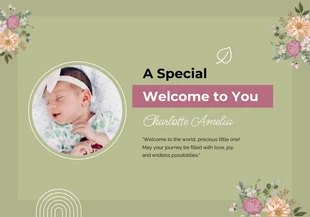 Free  Template: Simple Green Flower Welcome Baby Card