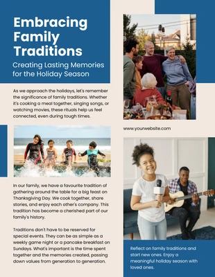 Free  Template: Beige Blue Family Tradition Newsletter Template