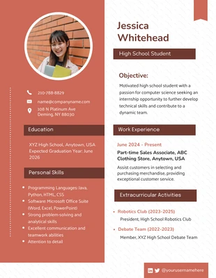 Free  Template: Brown Minimalist High School Student Resume Template