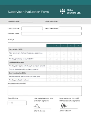 business  Template: Supervisor Evaluation Form Template