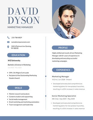 Free  Template: White Blue Outshine Marketing Manager Resume Template