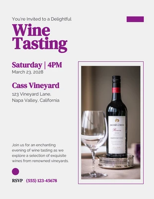 Free  Template: Yellow Purple Wine Tasting Invitation