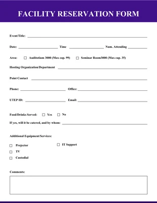 Free  Template: Facility Reservation Form Template