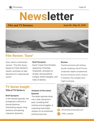 premium  Template: Film TV Reviews Format Newsletter Example Template