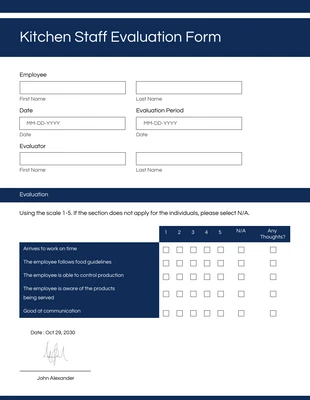 Free  Template: Kitchen Staff Evaluation Form Template