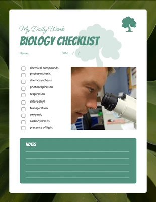 Free  Template: Minimalist Biology Study Checklist Template