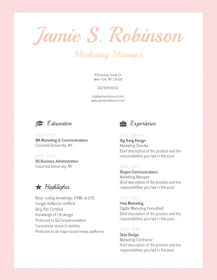 Free  Template: Corporate Marketing Manager Resume Template