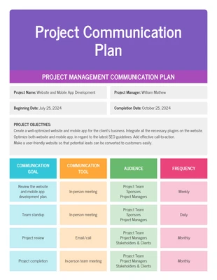 premium accessible Template: Project Management Communication Plan Template