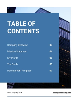 Free  Template: Blue Modern Business Plan Table of Contents Template