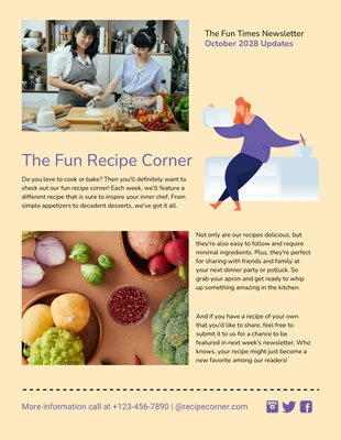 Free  Template: Yellow Purple Recipes Newsletter Template