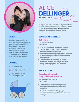 Free  Template: Blue Pink Simple Babysitter Resume Template