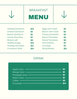 Free  Template: Beige And Green Modern Breakfast Menu