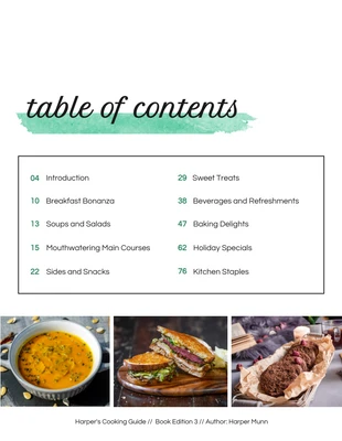 Free  Template: Simple Cookbook Recipe Table of Contents Template