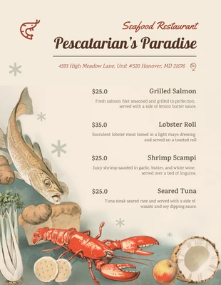 premium  Template: Cream Modern Illustration Seafood Menu