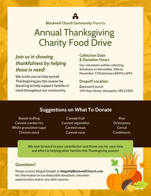 Free  Template: Thanksgiving Charity Food Drive Flyer Template