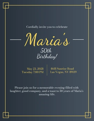 Free  Template: Black And Yellow Gradient Modern Minimalist Celebrate 50th Birthday Invitation