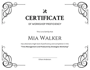 Free  Template: Black White Classic Workshop Certificate Template