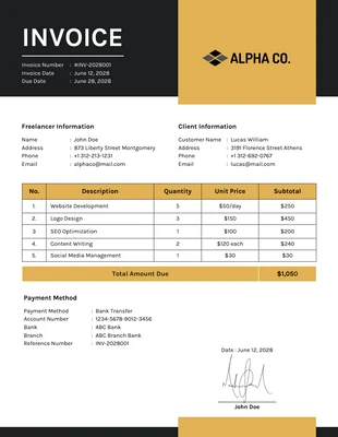 business  Template: Black Yellow Freelance Invoice Template