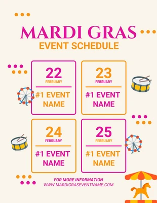 Free  Template: Light Yellow Modern Playful Illustration Mardi Gras Event Schedule Template