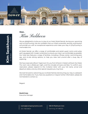 Free  Template: White and Dark Blue Elegant Hotel Letterhead Template