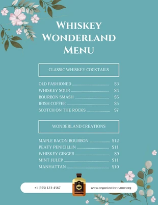 Free  Template: Light Teal Minimalist Floral Drink Menu