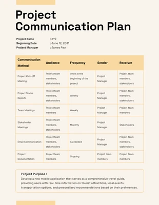 Free  Template: White Linen Project Communication Plan Template