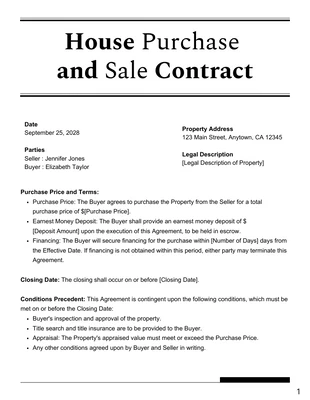 Free  Template: Black White House Purchase and Sale Agreement Contract Template