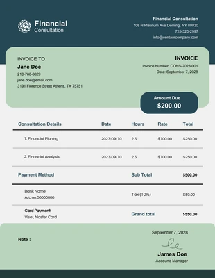 Free  Template: Pastel Financial Consultation Invoice Template